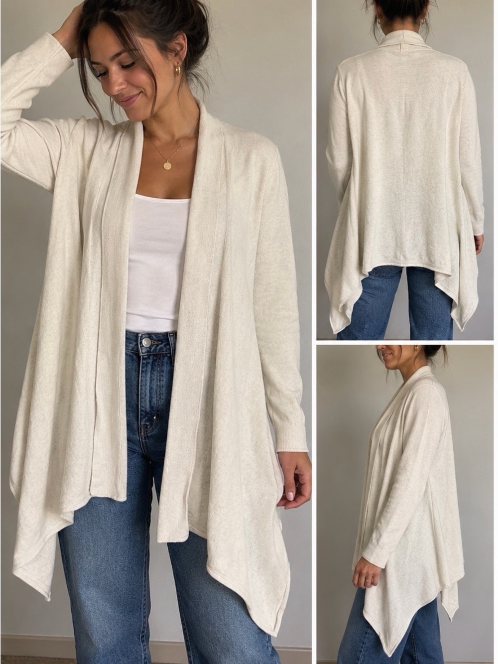 Pure Jill J.Jill Cotton Cashmere Draped Cardigan Size S Cream